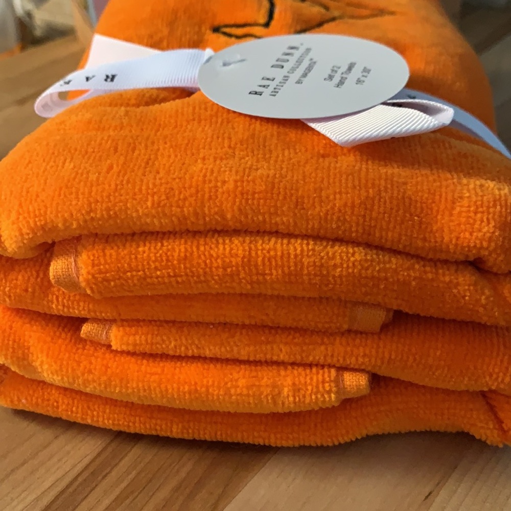 Rae Dunn “WICKED” 2 PC Orange Embroidery Hand Towels - Picture 5 of 7
